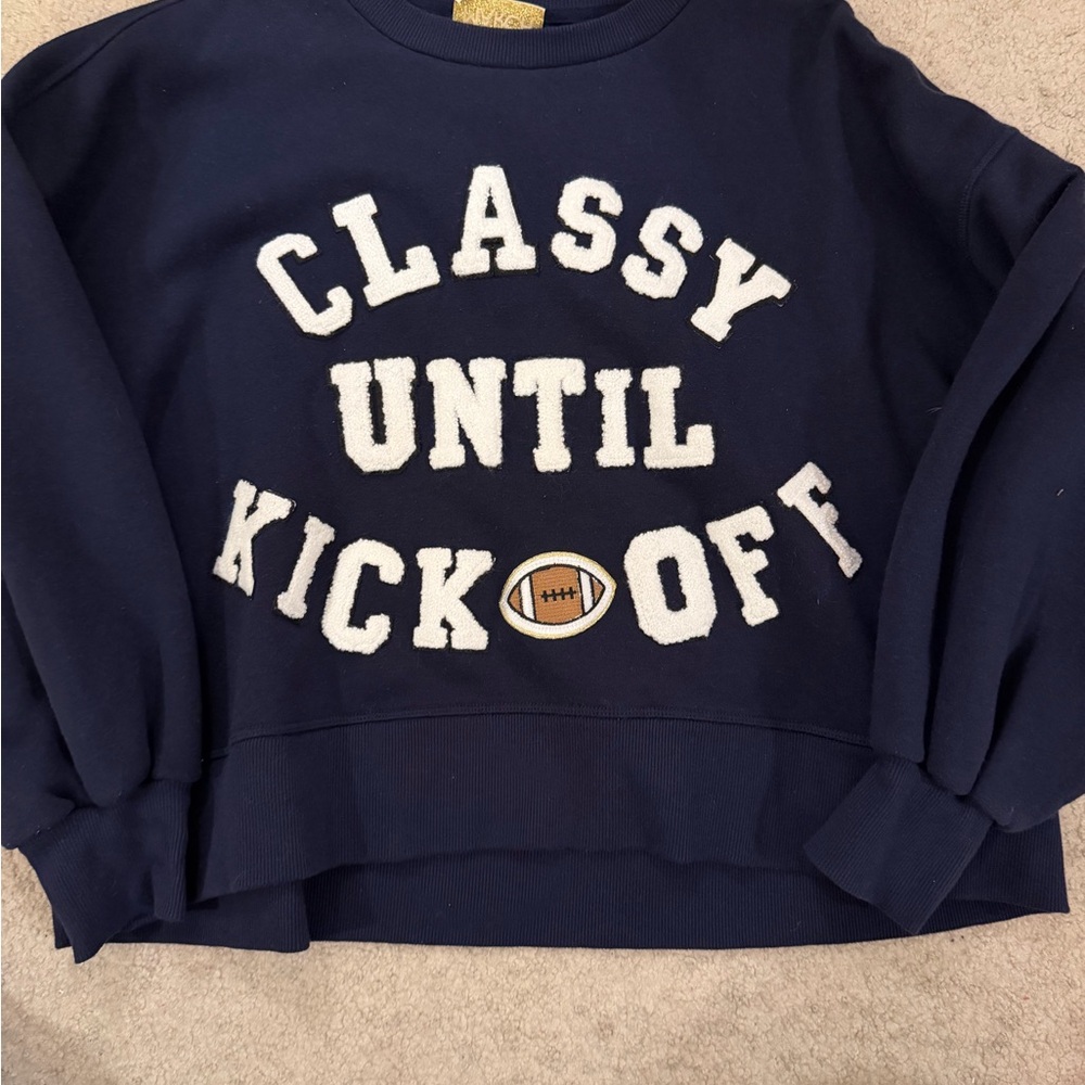 Judith March Navy Sweatshirt with Gold Accents